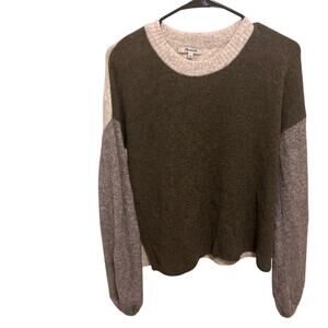 Madewell Colorblock Crewneck Sweater – Olive, Gray & Cream – Size S